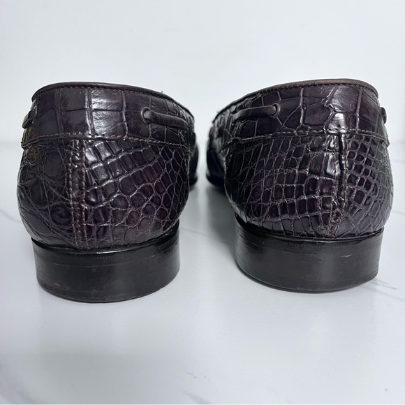 Zelli Italian Crocodile Loafers Brown Genuine Leather Tie Shoes Size 11 - Picture 4 of 11